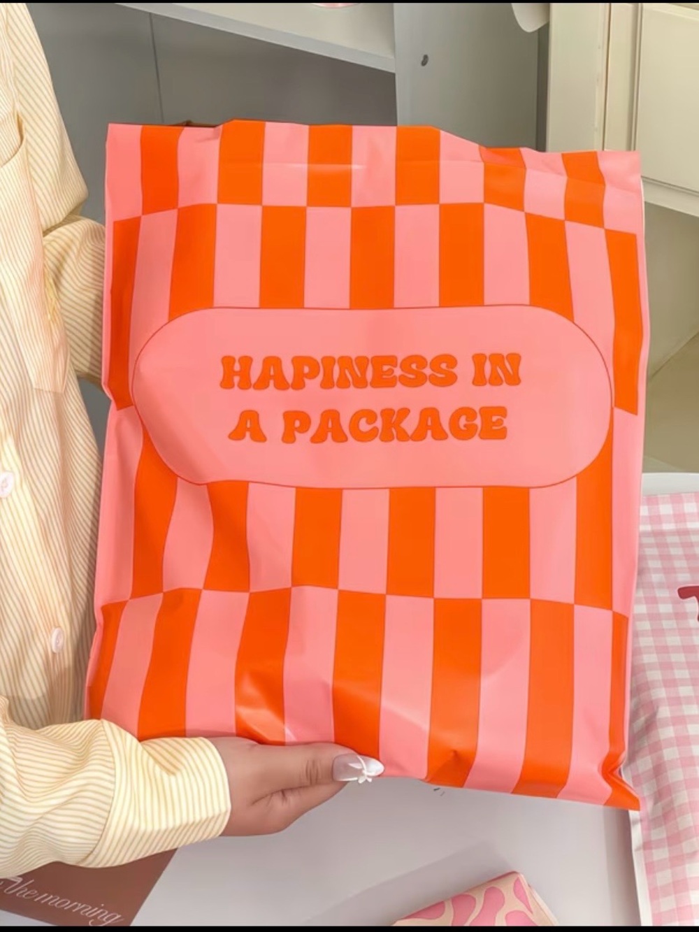 Pink and Orange Striped Shipping polymailer– Vibrant Packaging (10)